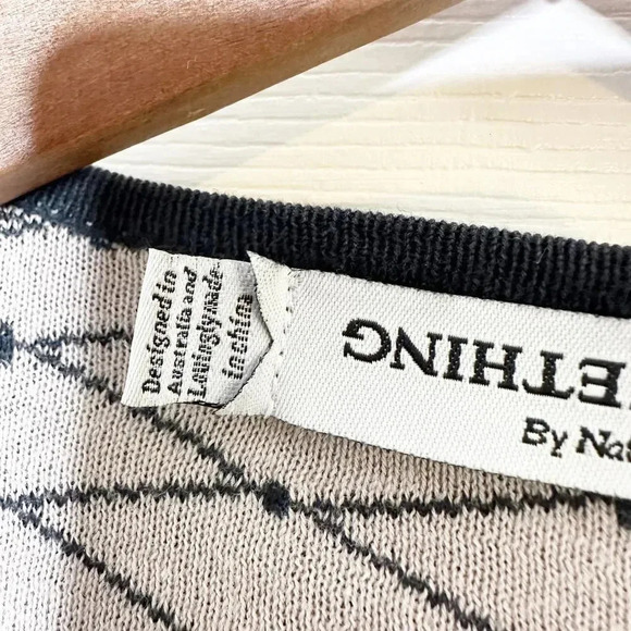 SOMETHING ELSE Black Cream Rope Print Open Front Belted Coatigan Size‎ US 2 - Picture 4 of 7